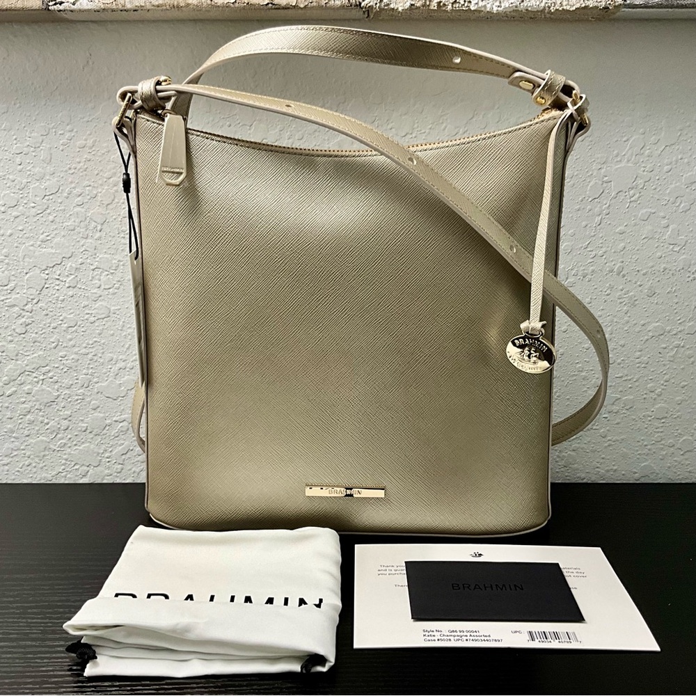 Brahmin Katie CHAMPAGNE ASSORTED Crosshatch Pattern Leather NWT